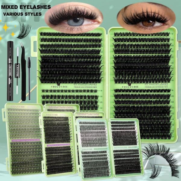 Fluffy Wispy Lash Clusters DIY Eyelash Extension Kit with Lash Bond and Seal Strong Hold Reusable Eyelashes Natural Look Thick DIY Individual Lashes