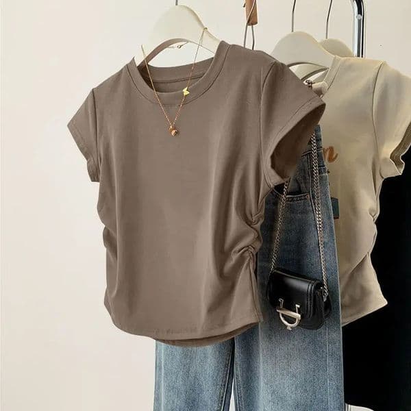 Women Summer Short Sleeved Top for Fashion Versatile Base Shirt Slim Fit Round Neck Tshirt Casual and Sexy Breathable Cool 260410