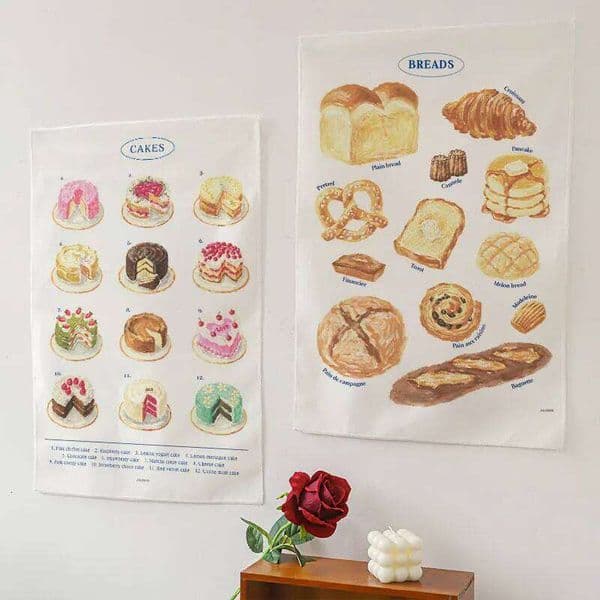 Cartoon Bread Tapestry INS Wall Hanging Cloth Birthday Cake Background Tapestries Kawaii Home Kids Room Decor Aesthetic 26Y0413
