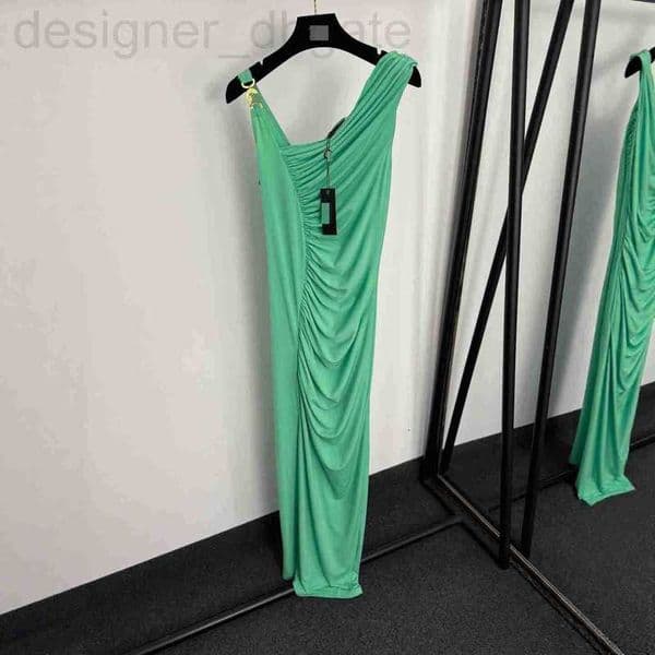 Basic & Casual Dresses designer Medusa Portrait Gold Button Ruched Slit Slim Dress for Women