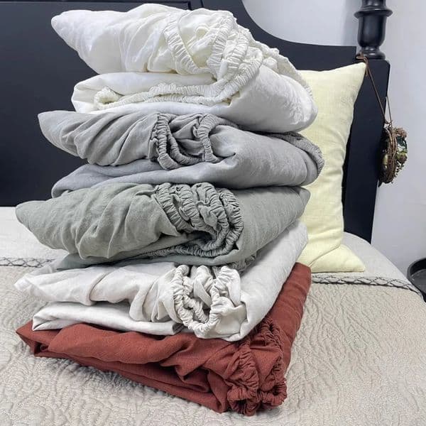 100 Linen Double Bed Sheet with Elastic BandSoft Fitted SheetMattress Protector 190x140cm90x200cm120x200cm180x200cm 260408