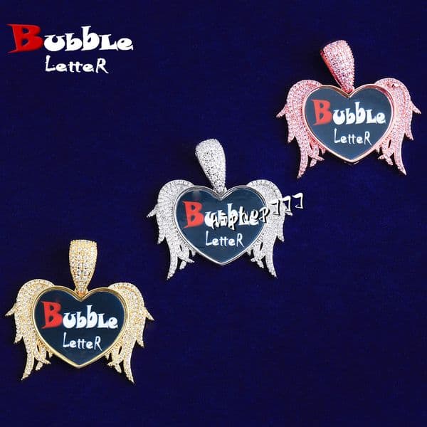 Hip-Hop New Small Wings Heart-Shaped Photo Pendant Trendy Memory Photo Frame Necklace