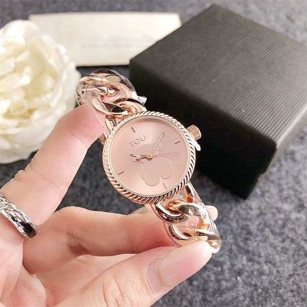 Full Brand Wrist Watches Women Ladies Girl 28mm Bear Style Metal Steel Band Quartz Luxury Clock TO190