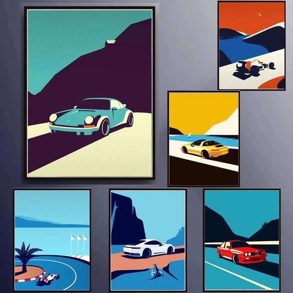 1pc Classic 911 Poster Scandinavian Retro Trend Car Wall Art Red Yellow Green White Canvas Painting Home Living Room Deco 26H0413