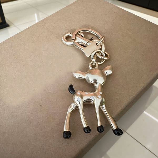 Gold Tone Enamel Deer KeychainsWith Spotted Accent Cute Cartoon Animal Bag Charm Sweet Gift For Her