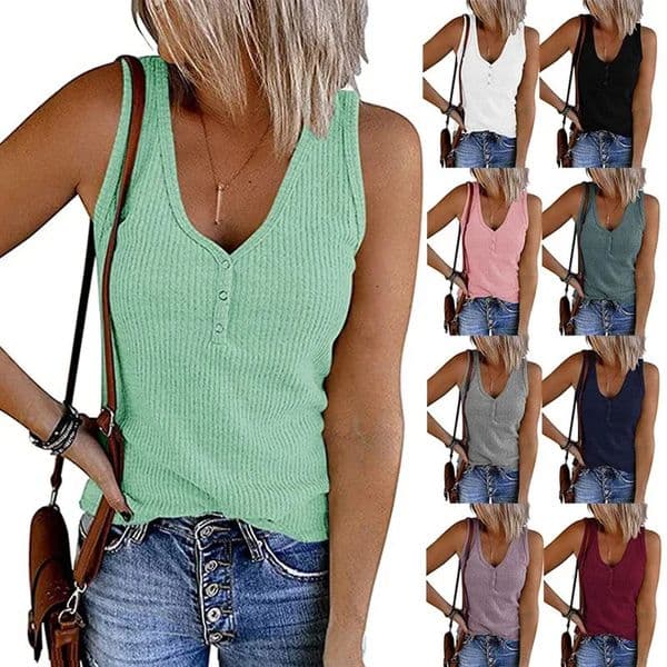 9 Colour Casual Chic Ribbed Tank Top Everyday Sleeveless VNeck Slight Stretch Durable Easy Care AllSeason Essential 260413