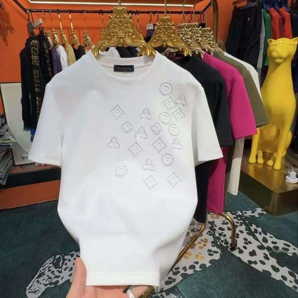 Autumn New Fashion Men's Rhinestone-Embossed Short-Sleeve T-Shirt, Trendy Influencer Style, Thickened Half-Sleeve T-Shirt For Men