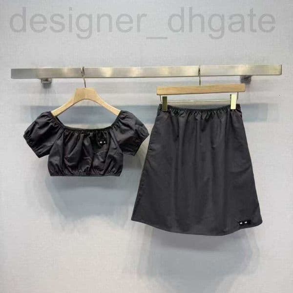Two Piece Dress designer Woman Clothing Summer New Letter Short Puff Sleeve Off-Shoulder Top and Skirt Set