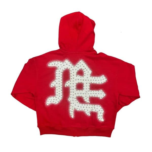 Mens Clothing MIXED EMOTION Hoodie Autumn Winter High Quality Letter Print Diamond Cardigan Red Hooded Sweatshirt Tops 260410BJ
