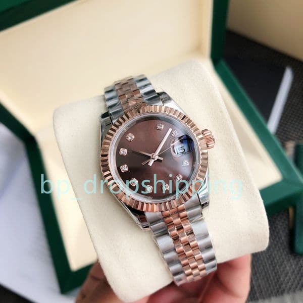 High-Quality 28mm Womens Watch Automatic Movement Mechanical Brown Green Dial 904L Stainless Steel Lady Wristwatches Sapphire Glass Women Watch