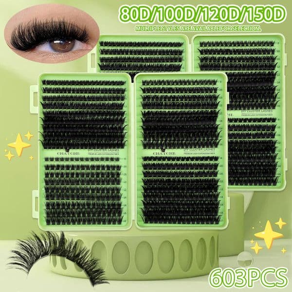 DIY Eyelash Extensions Fluffy Wispy DIY Cluster Lashes Kit with Lash Bond and Seal Strong Hold Reusable Lashes Natural Look D Curled DIY Segmented Eyelashes