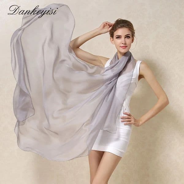 DANKEYISI Women 100 Natural Silk Scarf Shawl Female Pure Silk Scarves Wraps Solid Color Plus Size Shawls Long Beach Cover-ups 260407