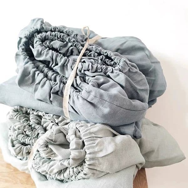100 Linen Fitted Bed Sheet with Elastic Band Solid Color Anti-slip Adjustable Mattress Cover for Single Double King Queen Bed 260408
