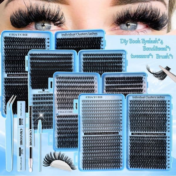 Wispy Lash Clusters D Curled Thick Fluffy DIY Eyelash Extension Kit with Lash Bond and Seal Easy to Apply Reusable Lashes Natural Look Individual Eyelashes