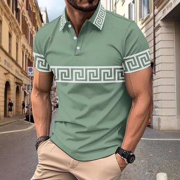 New Summer Men's European And American Cross-Border Printed Short-Sleeve Turn-Down Collar Polo Shirt