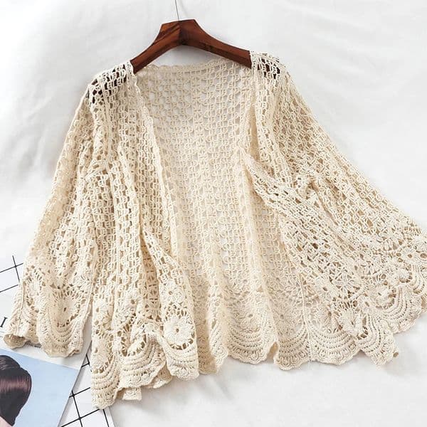 Open Lace Cardigan Crocheted Hollow Out Shrug Female Casual White Flower Floral Open Stitch Women Sweater Loose Knitted Outwear 260413BJ