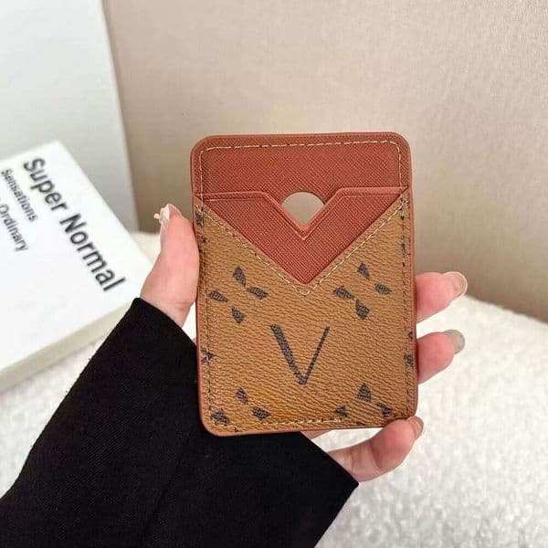 10A Luxury Designer Leather credit Card Holder Metal flower decoration Wallet Short Case mens business card Purse Brown Women Men Magnetic mobile phone card bag +box