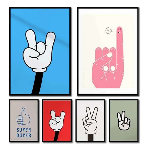 1pc Rock Hand Print Colours Poster Canvas Wall Art Gift for Home Trendy Aesthetic Retro Character Design Funky Cartoon unframe 26H0413