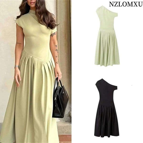 Autumn New Product Women's Fashion And Elegance Slim Fit Shoulder High Waist Solid Color Long Dress WONST
