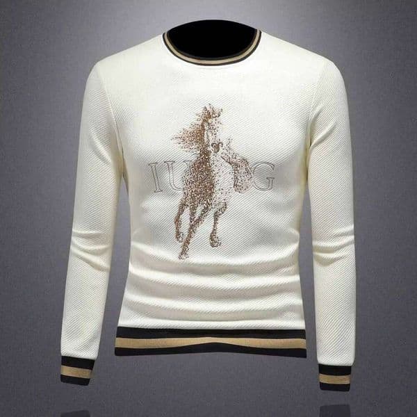 2025 Autumn Winter New Luxury Animal Rhinestone Trendy Casual Base Shirt Streetwear Moleton Masculino Sweatshirt Men