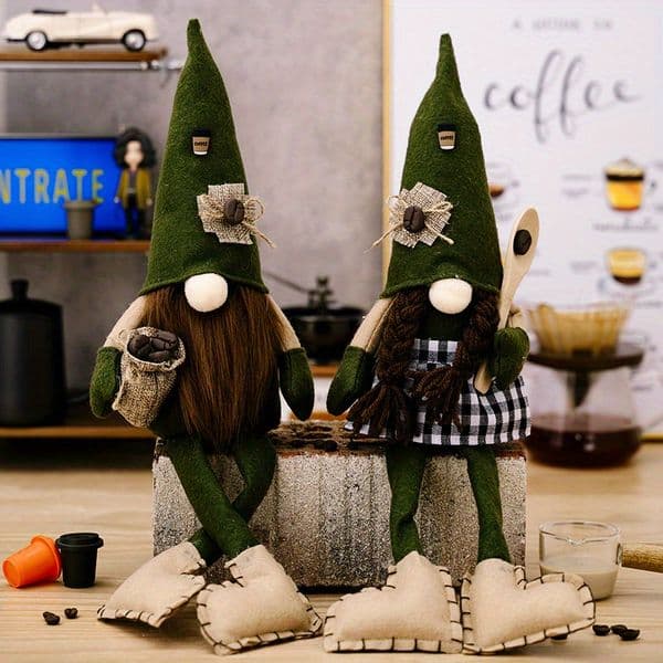 Green pointed hat hanging leg coffee Rudolph doll coffee bean faceless doll Rudolph ornament dwarf elf indoor decoration
