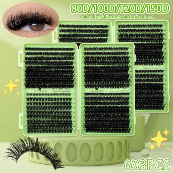 DIY Cluster Lashes Kit with Lash Bond and Seal Strong Hold Thick Fluffy Individual Eyelashes Soft Lightweight Wispy Lash Clusters D Curled DIY Eyelash Extensions