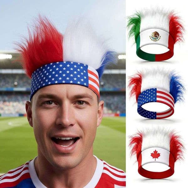 2026 Sports Event USA Flag Mohawk Headband Wig, Red White Blue Patriotic Fan Hair Accessory for Football Party