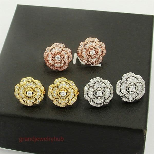 designer earring cc channels Luxury earrings Classic Hollowed-out camellia full diamond stud for ladies Woman party jewelry accessories