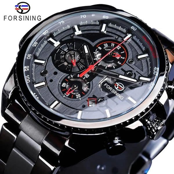 Forsining Three Dial Calendar Stainless Steel Men Mechanical Automatic Wrist Watches Top y Military Sport Male Clock 260409