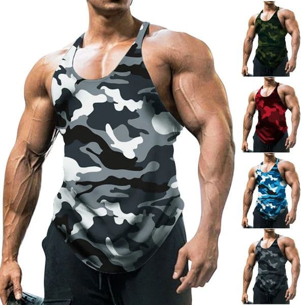 Mens Thin Camouflage Sleeveless Vintage Sports Fitness Training Vest 260403