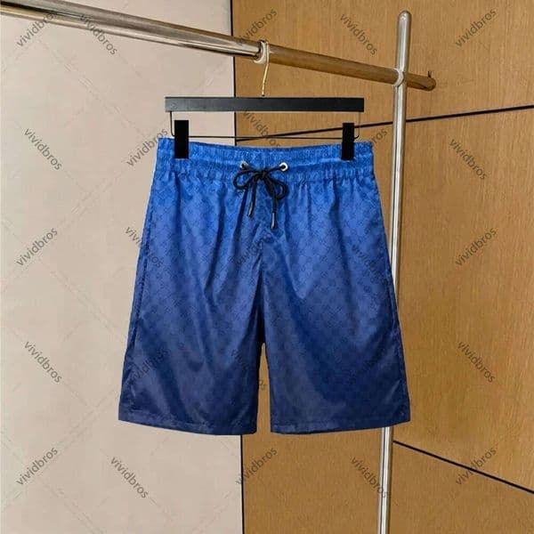 Men's Premium Royal Blue Monogram Jacquard Swim Shorts, Drawstring Waist Quick Dry Beach Trunks, Perfect for Summer Beach & Outdoor Activities