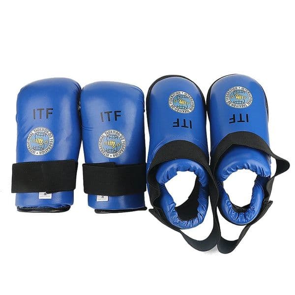 Taekwondo ITF Gloves Foot Guard Set Protector Ankle High Quality PU Leather ITF Protector Footwear Boot Boxing For Adult Child 260408BJ