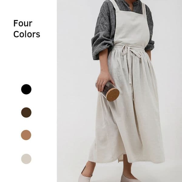 Retro Medieval Cotton Linen Cooking Kitchen Aprons For Woman Dress Flower Shop Smock Hairdresser Bib Garden Overall 260408