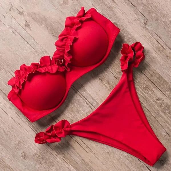 Sexy Ruffled Frilled Bra Cup Bikini 2026 Women Bandeau Swimsuit Female Swimwear Two Pieces Set Push Up Bathing Suit Swim 260413
