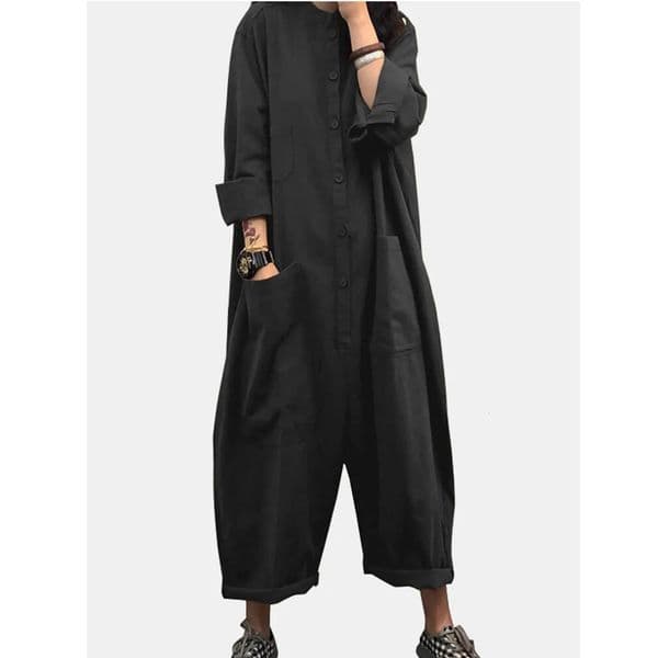 Women Jumpsuit Female Oversized Romper Autumn Loose Pockets Overalls Casual Solid Stand Collar Bottom 260413