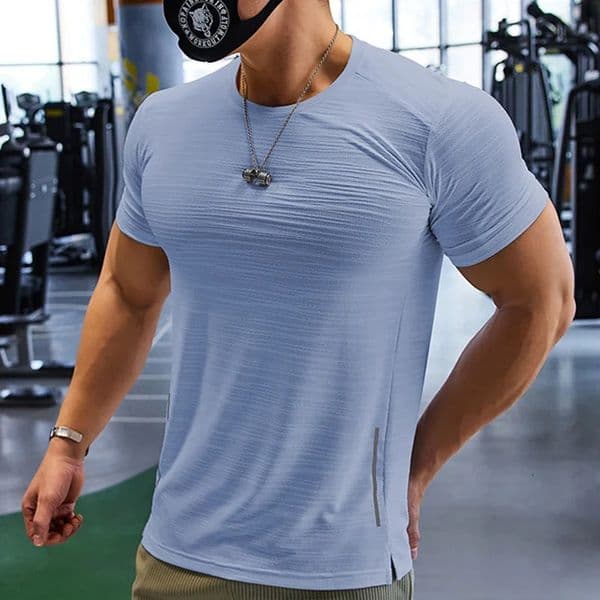 Muscle Training Compression T-shirt Man Running Dry Fit Tee Plain Color Plus Size Gym Mens T-shirts Sports Men Tops Sweatshirt 260408BJ