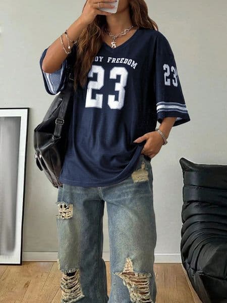Women Los Angeles s Coolane Summer Drop Shoulder Oversized Football Tee With Letter Print Couple Same Style 260410BJ