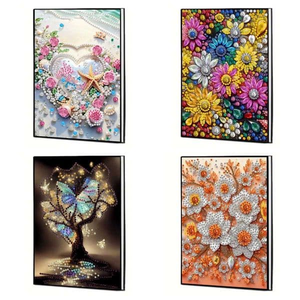 1pc DIY Flowers Diamond Art Journal Notebooks without Lines PU Leather Rhinestone Notebook for Home Office Travel Daily NotesZ260413