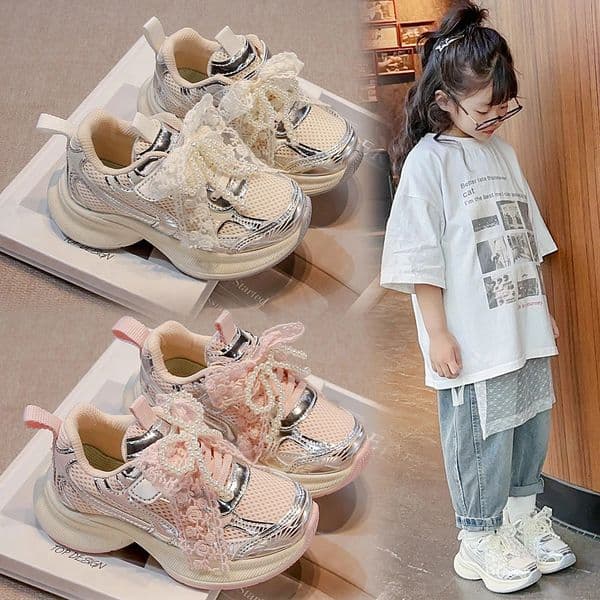 Girls Sports Shoes Spring Autumn Breathable Girls Casual Shoes 3-18 Years Old Beige Soft Non-slip Childrens Single Shoes 260410 J260516