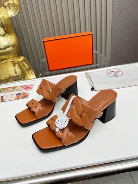 Luxury Women Sandals Pumps Lipari 60 mm High Heels Italy Senior Brand Brown Napa Leather Chaine Ancre Square Toes Designer Evening Dress Kitten Chunky Heel Box EU 35-43