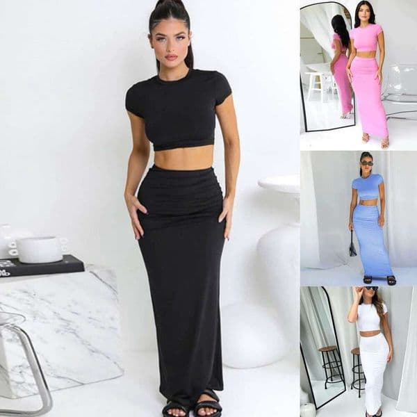 2026 European and American designer women's clothing, spring and summer short T-shirt high waist tight skirt casual set