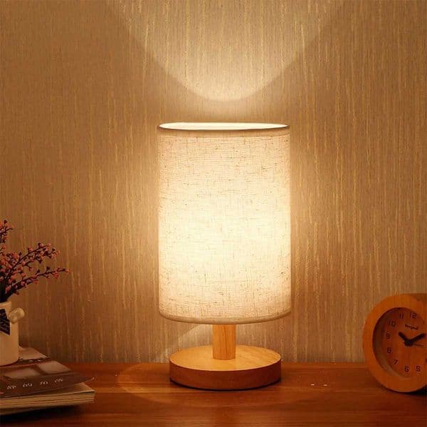 USB Bedside Lamp Night Lights Table Lamp For Bedroom Wooden Desk Lamp Bedside Night Light with Cylinder Lamp Shade Home Decor H260413