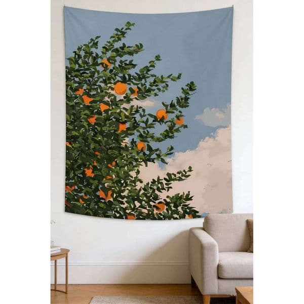 Orange Tree Oil Painting Bohemian Natural Countryside Style Bedroom Dorm Tapestry Aesthetic Wall Hanging Decor 26Y0413