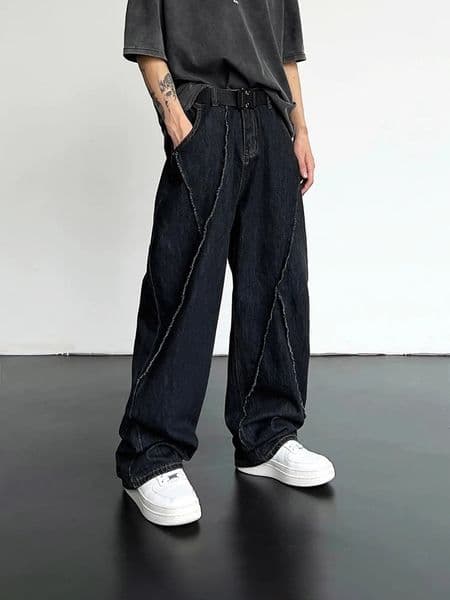 2025 Men HipHop Distressed Jeans Pants Men Ripped Patchwork Denim Pants Male Oversized Loose Casual Streetwear Wide Leg Trousers 260407