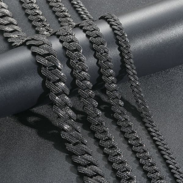 10/13/15/20mm Iced Out Black CZ Diamond Cut Cuban Link Chain Necklace for Men Hip Hop Bling Streetwear Fashion Jewelry