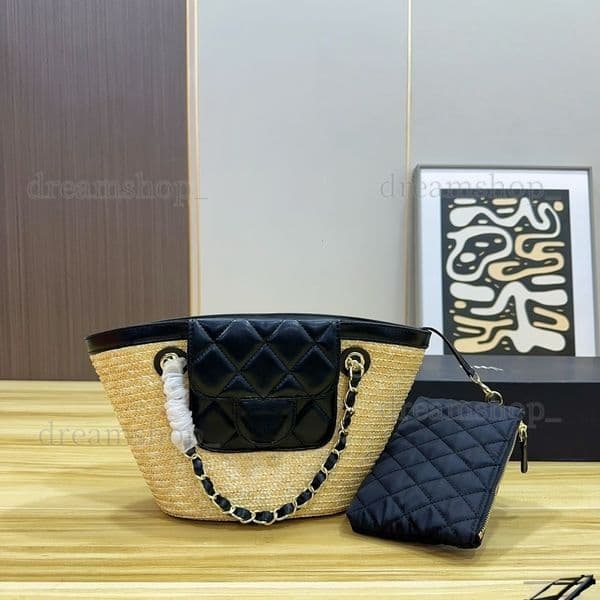 Designer Bag summer new 26C straw woven chain tote bag underarm bag woman beach bag high quality Lafite straw woven bucket bag cc bag large capacity shopping bag