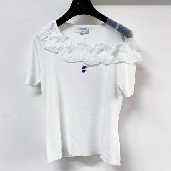 Luxury Summer Women Short-sleeved Shirt With A Slanted Shoulder Lace Shoulder Opening Solid Folds Flower Patchwork Women T-shirts 260413