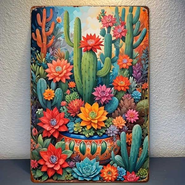 1 Diy Diamond Painting Set Round Gemstone Art Cactus and Flower Iron Wall DecorationZ260413