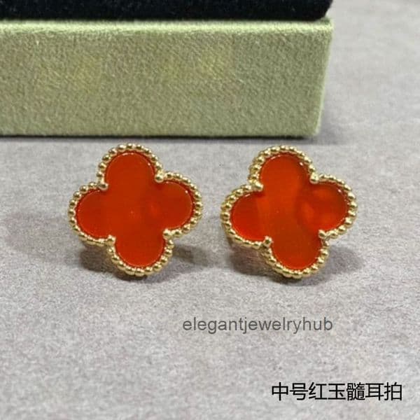 Vanly cleeff earrings Designer Jewelry high-end V gold four-leaf clover earrings for women 18k rose gold earrings elegant agate sterling silver gift FWL0