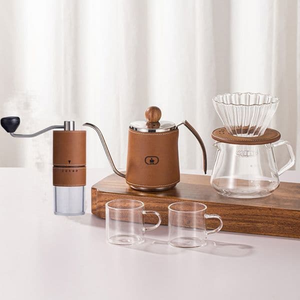6-piece Set of 350ml Coffee Drip Pot with PU Wrapped